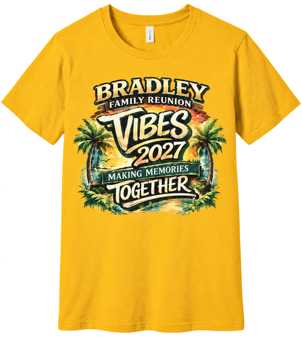 Official yellow gold Bradley Family Reunion shirt with Family Reunion Making Memories Together design